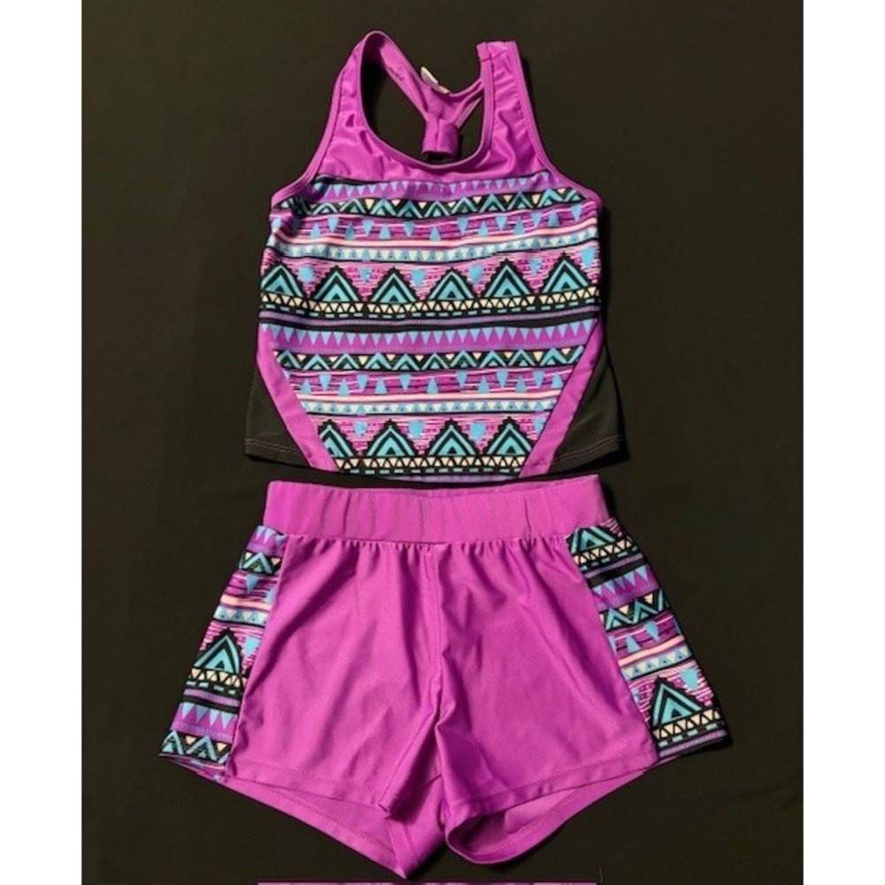 Joe Boxer girls size 10 2 piece bathing suit, magenta with geometric pattern